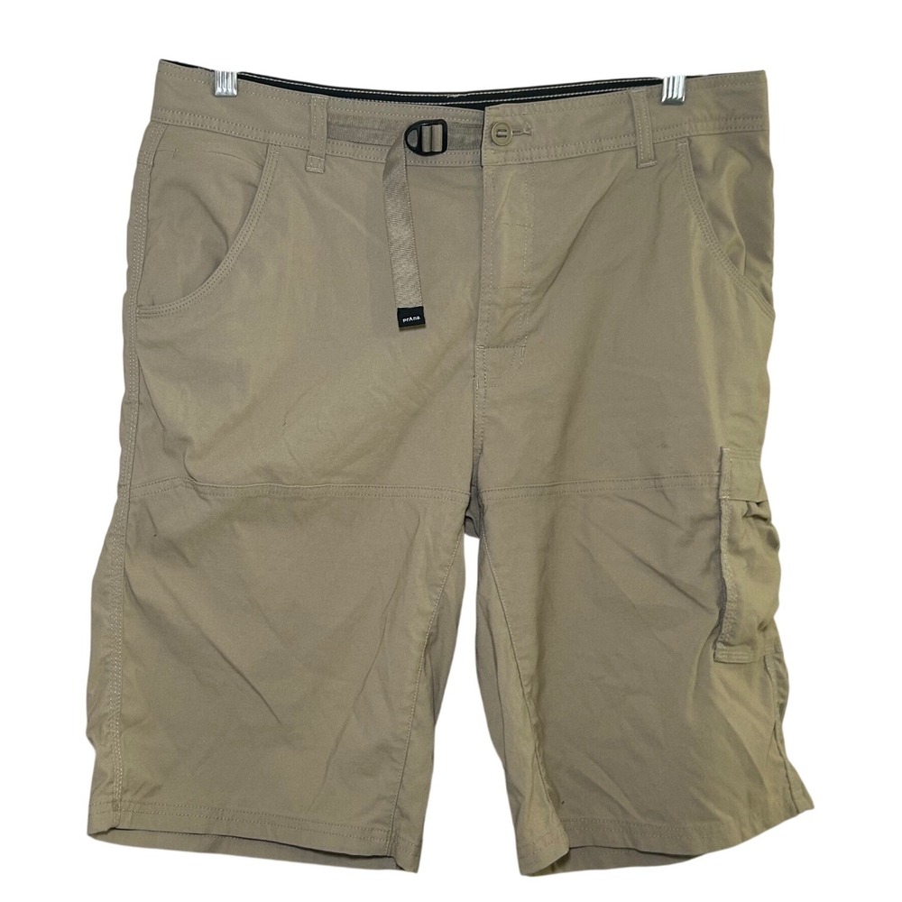 Prana Zion Khaki Tan Stretch Hiking Cargo Shorts Mens 36/12 Standard Fit